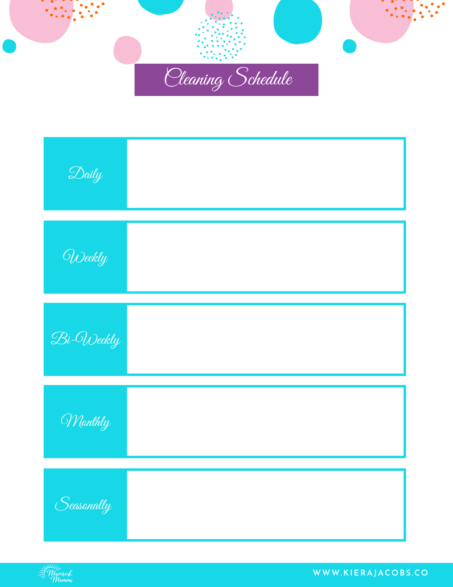 Household Cleaning Schedule Printable