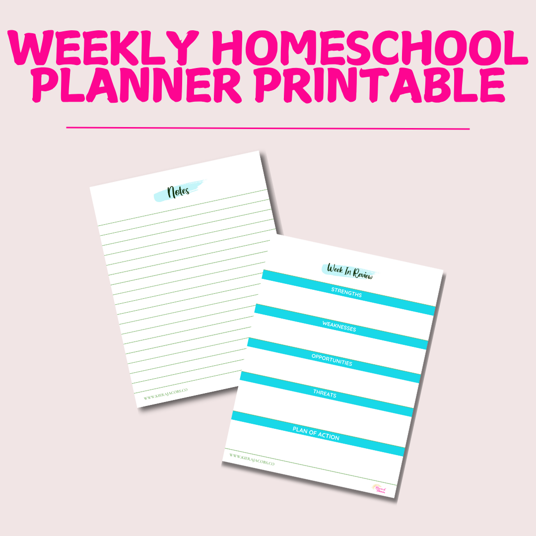 Weekly Homeschool Planner Printable (Green/Blue)