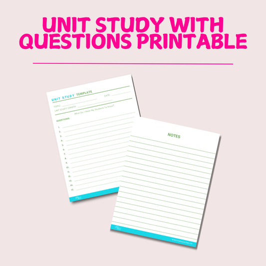 Unit Study with Questions Printable (Blue/Green)