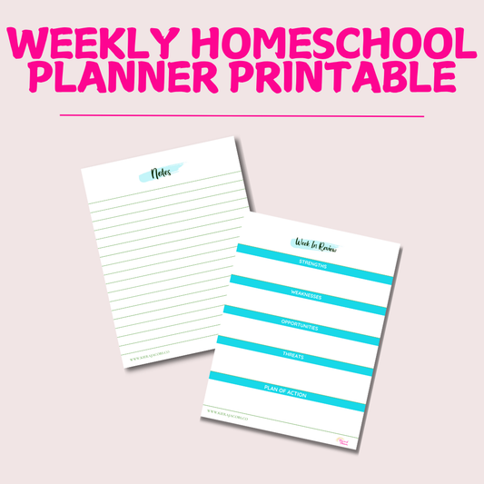 Weekly Homeschool Planner Printable (Green/Blue)